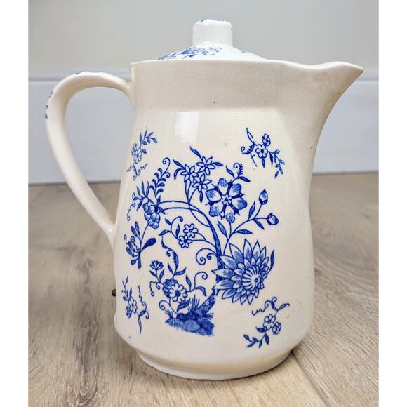 Vintage Blue Onion Ceramic Ironstone Electric Tea Pot White Blue Floral - Picture 2 of 11